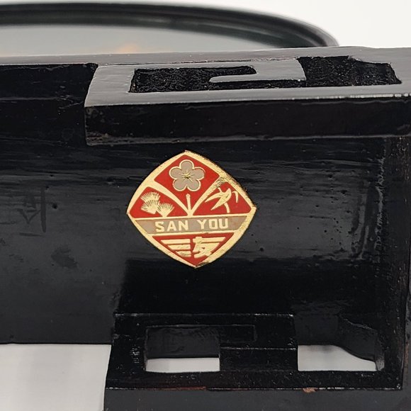 Vtg. Chinese SAN YOU Diorama Cork Carving Glass Case Pagoda Trees & Cranes 6.5"H - Picture 5 of 11